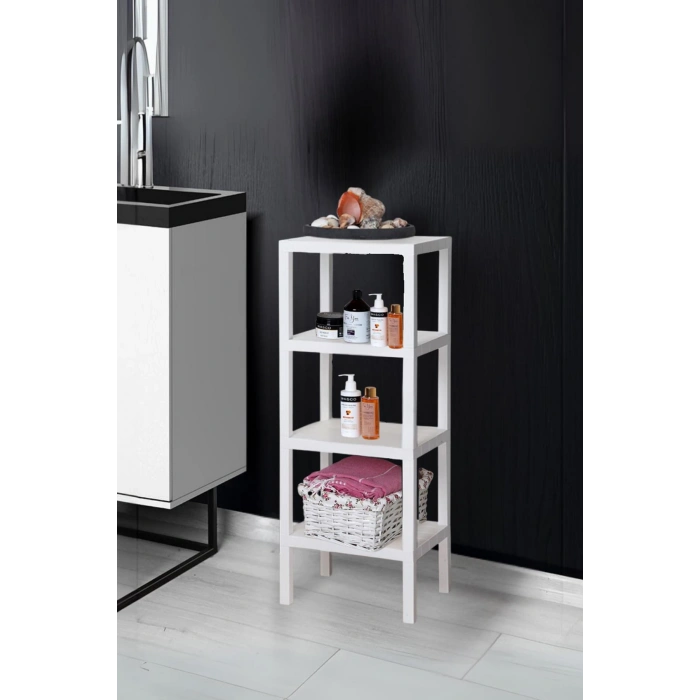 4 Katlı Beyaz Raf Kitaplık & Banyo Düzenleyicisi 100 cm