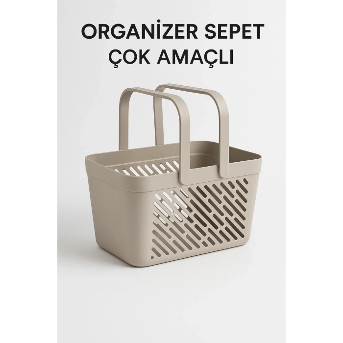 4lü Gri Mutfak Düzenleyici Kulplu Sepet Banyo Çamaşır Organizer Seti