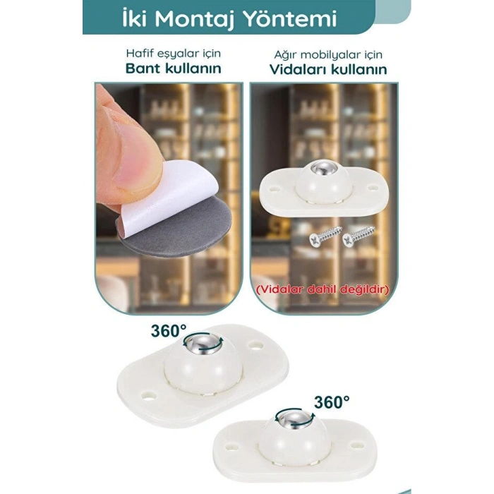 4lü Modüler Tekerlekli Taşıma Aparatı & 360 Derece Dönebilen Yapışkanlı Pratik Eşya Kaydırıcı