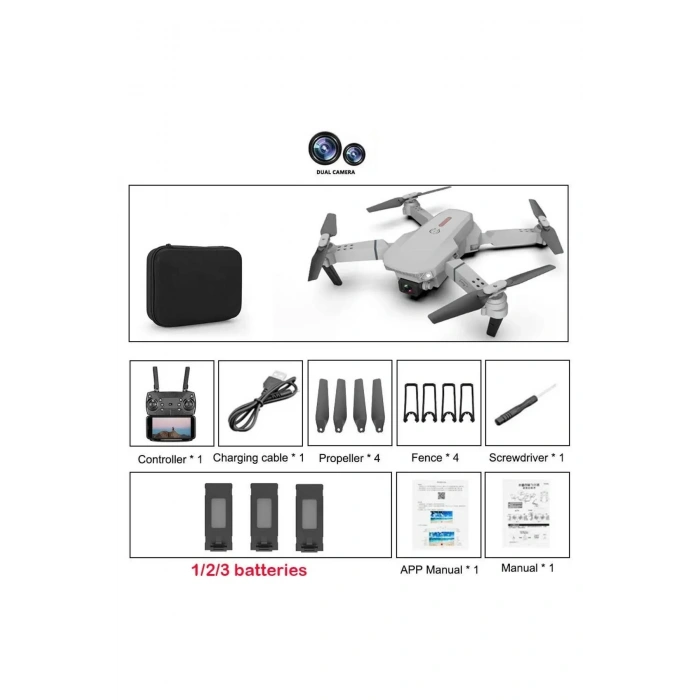 4K Çift Kameralı Katlanabilir Drone, WiFi Kontrol ve Uzaktan Kumanda ile Kullanım