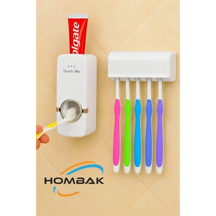 5li Diş Fırçalık Macun Sıkıcı Seti Duvara Monte Beyaz Hijyenik Pratik Organizer