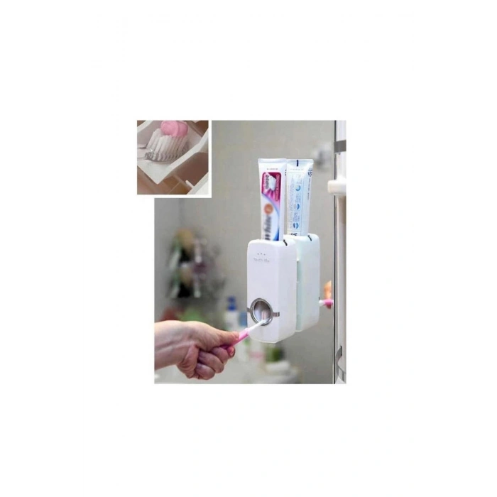 5li Diş Fırçalık ve Otomatik Macun Sıkacağı Duvar Askılı Beyaz Pratik Banyo Seti