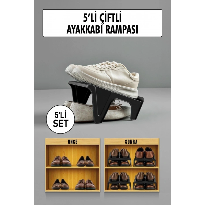 5 Li Set Çiftli Ayakkabı Rampası & Ayakkalık Düzenleyici & Organizer