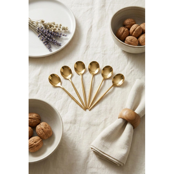 6lı Lüks Gold Paslanmaz Çelik Çay Kaşığı Seti (13 cm)