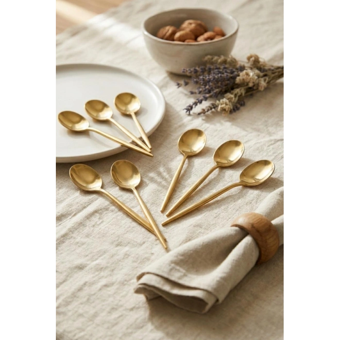 6lı Lüks Gold Paslanmaz Çelik Çay Kaşığı Seti (13 cm)