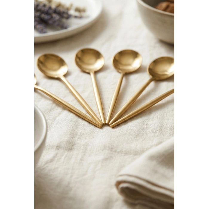 6lı Lüks Gold Paslanmaz Çelik Çay Kaşığı Seti (13 cm)