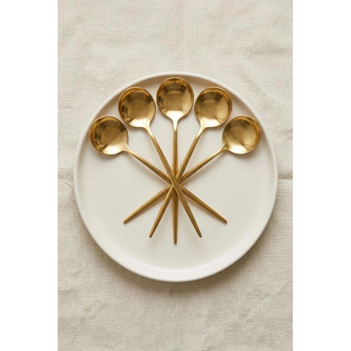 6lı Lüks Gold Paslanmaz Çelik Tatlı Kaşığı Seti (16 cm)