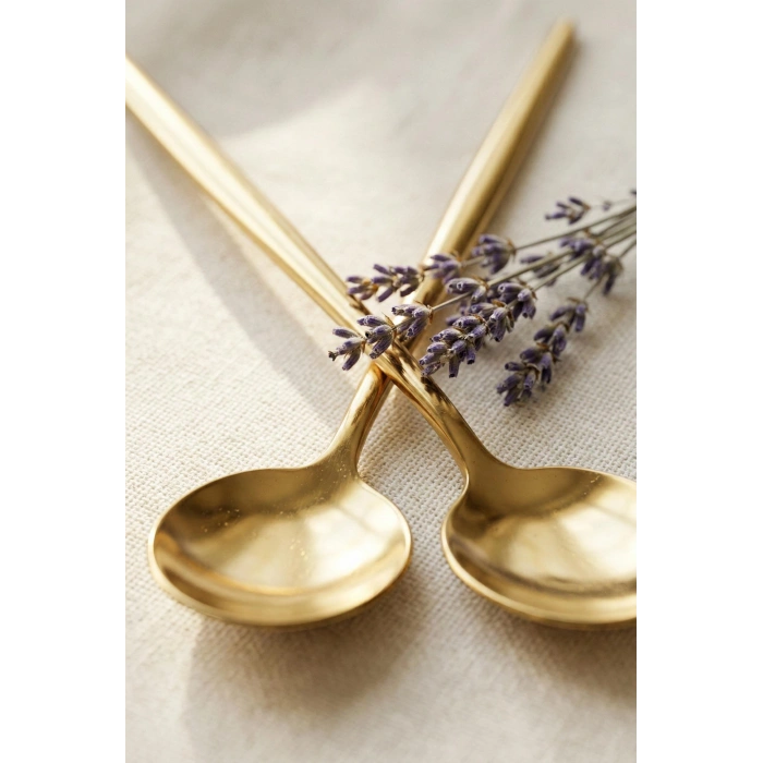 6lı Lüks Gold Paslanmaz Çelik Tatlı Kaşığı Seti (16 cm)