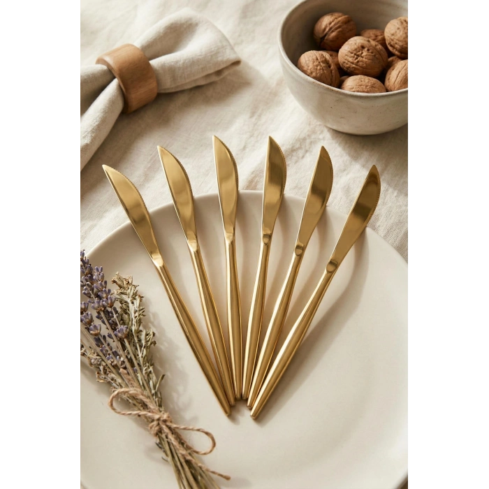 6lı Lüks Gold Paslanmaz Çelik Yemek Bıçağı Seti (21 cm)