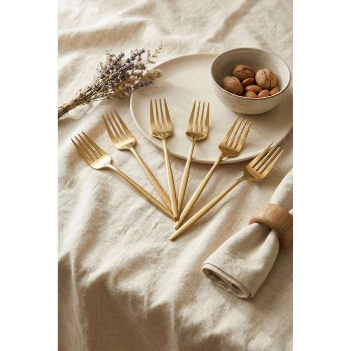 6lı Lüks Gold Paslanmaz Çelik Yemek Çatalı Seti (21 cm)