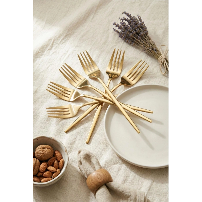 6lı Lüks Gold Paslanmaz Çelik Yemek Çatalı Seti (21 cm)
