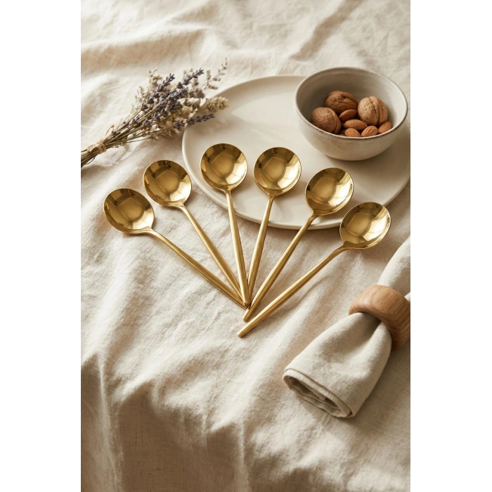 6lı Lüks Gold Paslanmaz Çelik Yemek Kaşığı Seti (21 cm)