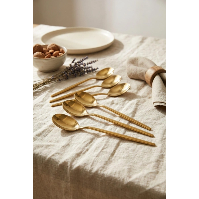 6lı Lüks Gold Paslanmaz Çelik Yemek Kaşığı Seti (21 cm)