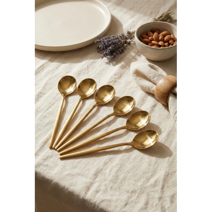 6lı Lüks Gold Paslanmaz Çelik Yemek Kaşığı Seti (21 cm)