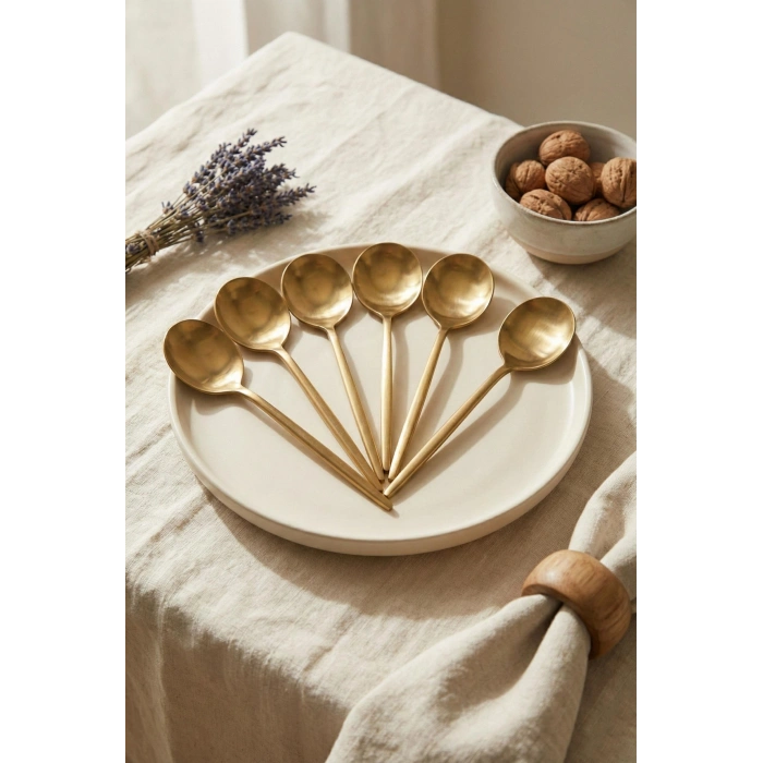 6lı Lüks Gold Paslanmaz Çelik Yemek Kaşığı Seti (21 cm)