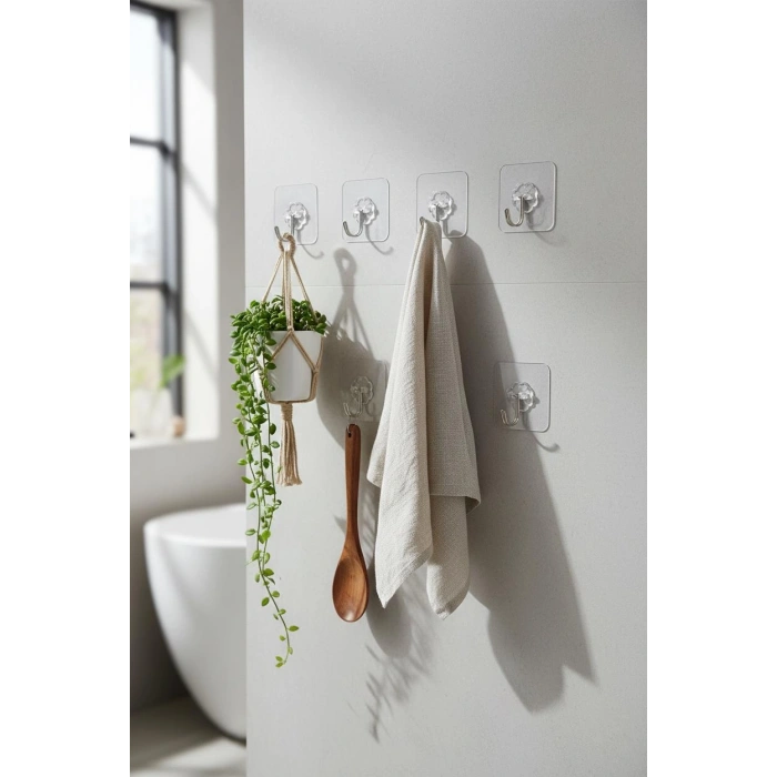 6lı Şeffaf Yapışkanlı Askı Seti & Çok Amaçlı Banyo Ve Mutfak Duvar Düzenleyici