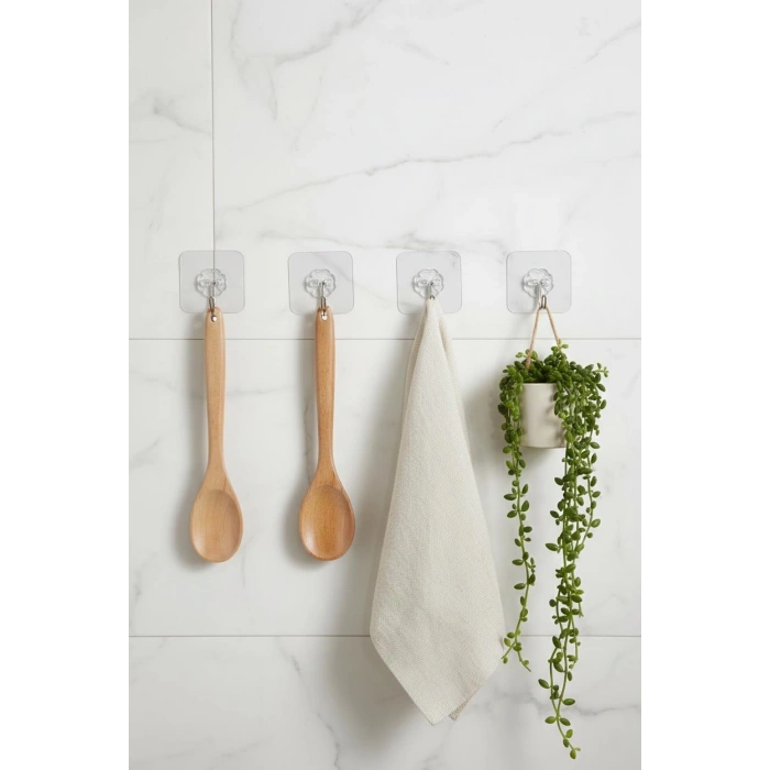 6lı Şeffaf Yapışkanlı Askı Seti & Çok Amaçlı Banyo Ve Mutfak Duvar Düzenleyici