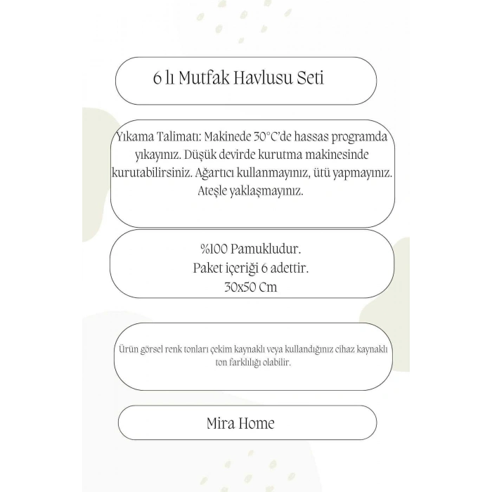 6 Parça Mutfak Havlusu Seti %100 Pamuklu Özlem