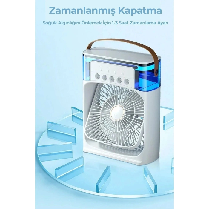600 ml Su Hazneli Masaüstü Vantilatör, Çok Renkli Işıklı ve Buhar Nemlendirme Özellikli