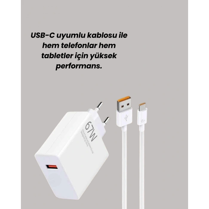 67W Hızlı Şarj Adaptörü ve Veri Aktarım Özellikli Type-C Kablo Seti