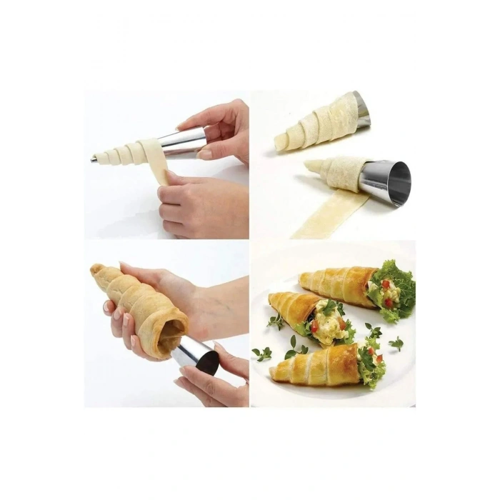 6’lı Paslanmaz Çelik Korne Huni Kalıbı Kruvasan Tatlı Pasta Şekillendirici