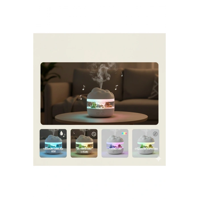 7 Renk RGB Işıklı Yağmur Damlası Şeklinde Aromaterapi Hava Nemlendirici ve Difüzör