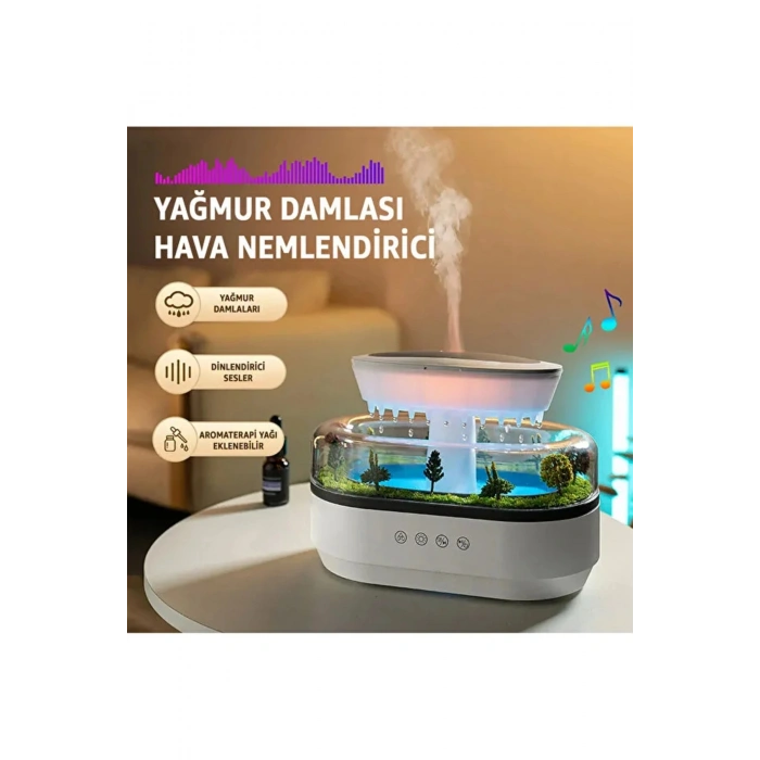 7 Renk RGB Işıklı Yağmur Damlası Şeklinde Aromaterapi Hava Nemlendirici ve Difüzör