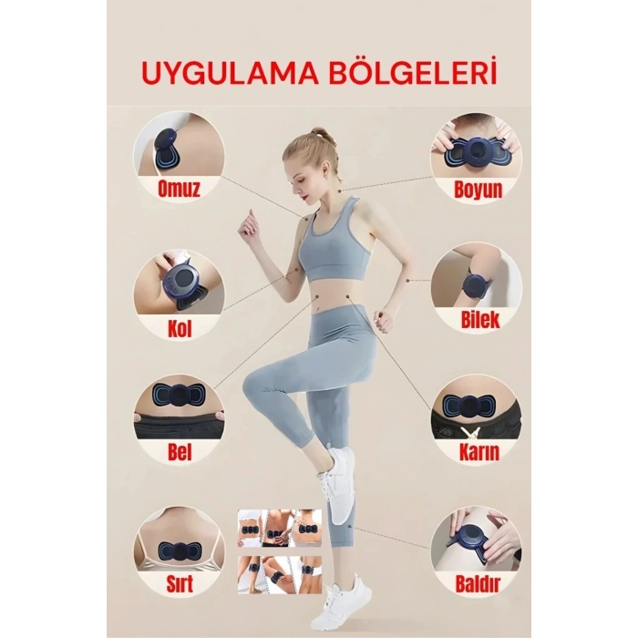 8 Modlu Mini Şarjlı Kelebek LCD Ekran Ems Boyun Omuz Kol Sırt Elektrikli Masaj Bantı Kas Stimülatörü