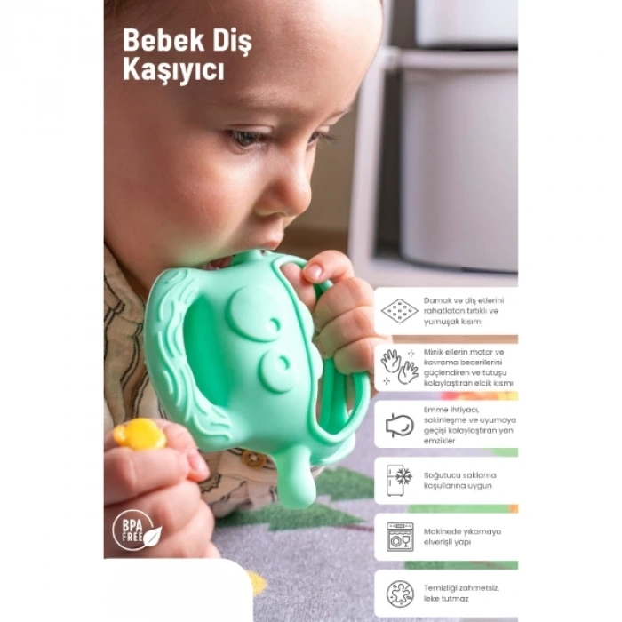 Açık Yeşil Bebek Silikon Diş Kaşıyıcı