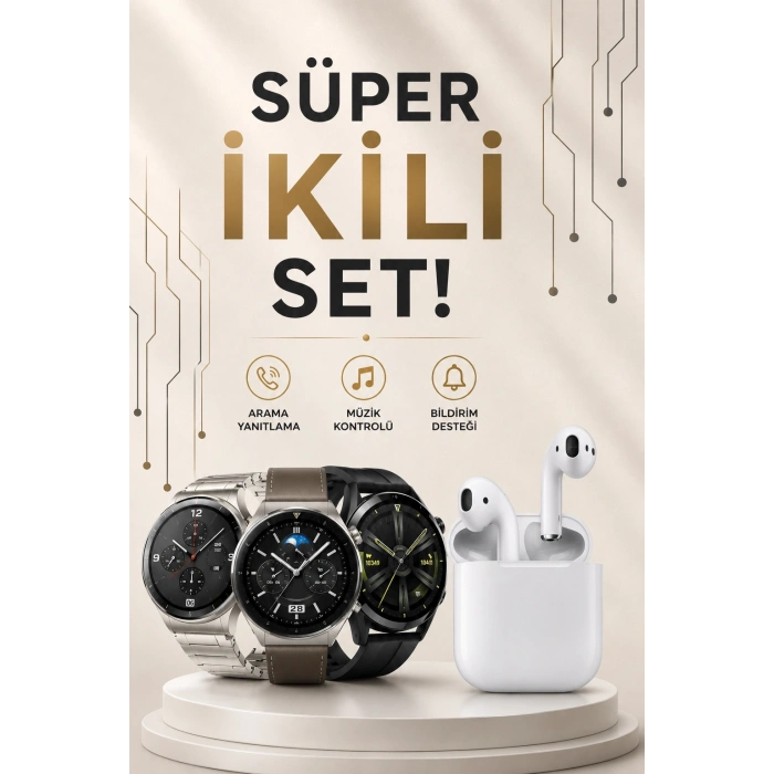 Akıllı Saat ve Kulaklık Seti Dokunmatik Ekran 5.0 Bluetooth Bağlantılı Sesli Görüşme