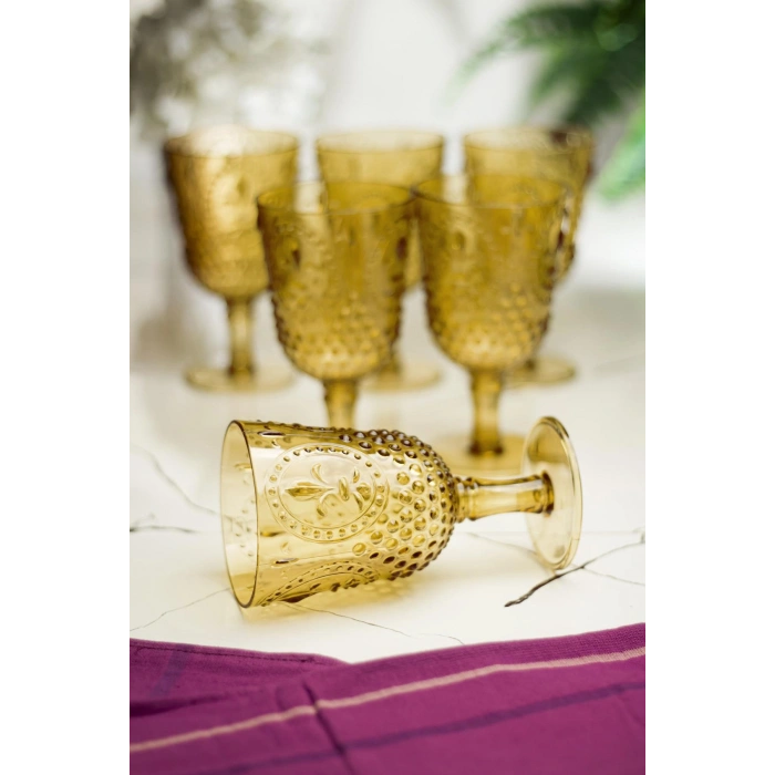 Akrilik Amber 6lı Kadeh & Su Meşrubat Kahve Yanı Bardağı 450 ml ( Cam Değildir )