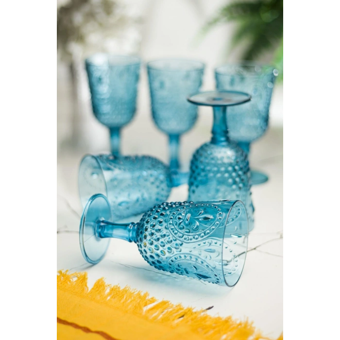 Akrilik Aquamarin 6lı Kadeh & Su Meşrubat Kahve Yanı Bardağı 450 ml ( Cam Değildir )