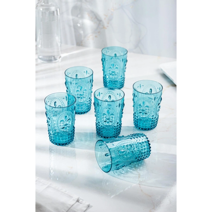 Akrilik Aquamarin 6lı Kısa Bardak & Su Meşrubat Kahve Yanı Bardağı 400 ml ( Cam Değildir )