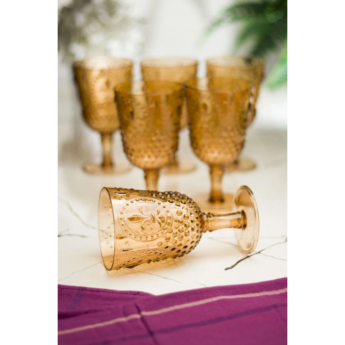Akrilik Bal 6lı Kadeh & Su Meşrubat Kahve Yanı Bardağı 450 ml ( Cam Değildir )