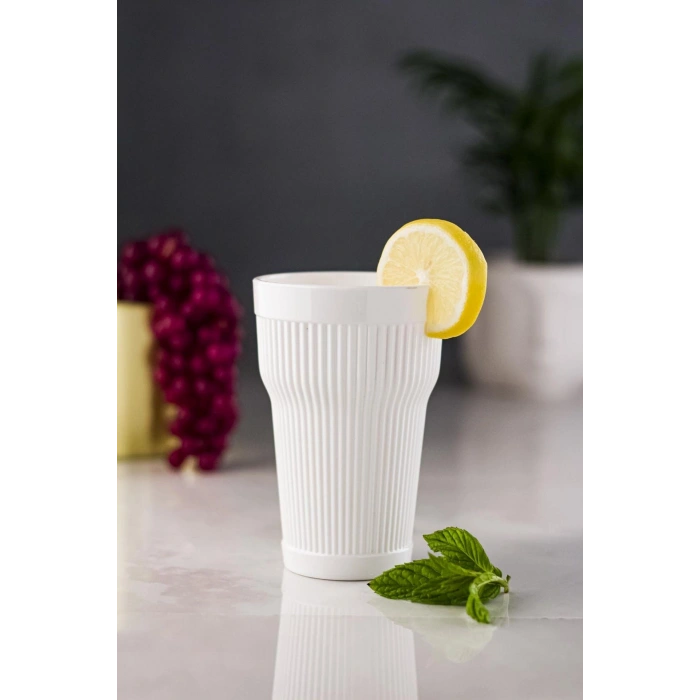 Akrilik Beyaz Tekli Uzun Bardak & Su Meşrubat Bardağı 400 ml ( Cam Değildir )