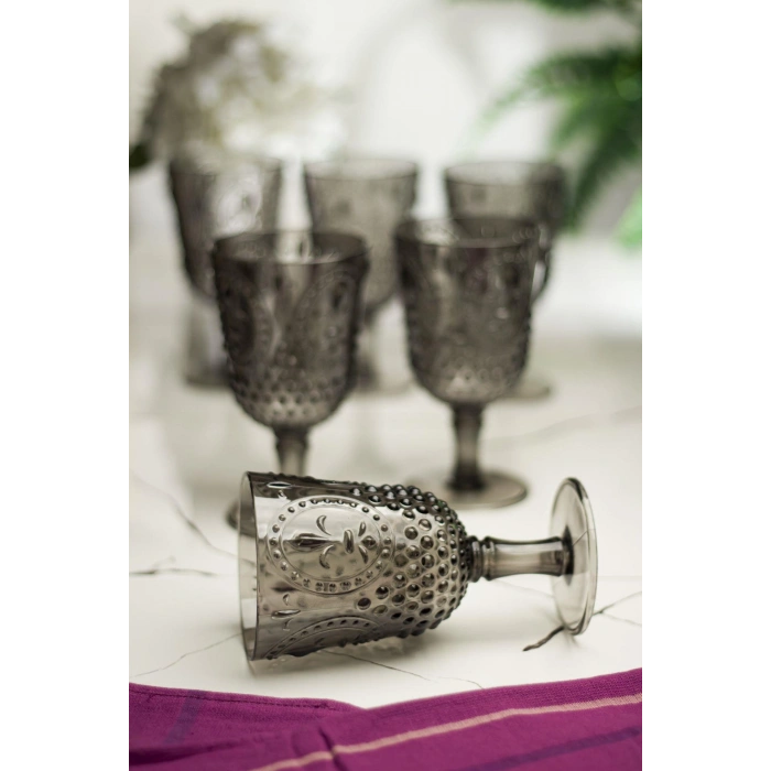 Akrilik Füme 6lı Kadeh & Su Meşrubat Kahve Yanı Bardağı 450 ml ( Cam Değildir )