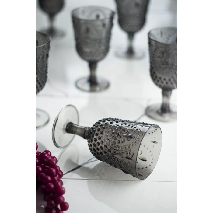 Akrilik Füme 6lı Kadeh & Su Meşrubat Kahve Yanı Bardağı 450 ml ( Cam Değildir )