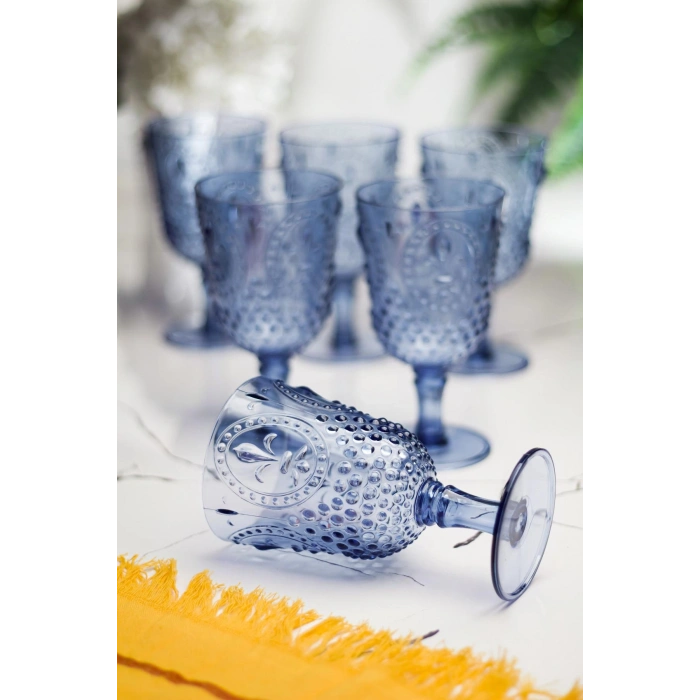 Akrilik Lacivert 6lı Kadeh & Su Meşrubat Kahve Yanı Bardağı 450 ml ( Cam Değildir )