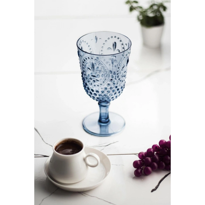 Akrilik Lacivert Tekli Kadeh & Su Meşrubat Kahve Yanı Bardağı 450 ml ( Cam Değildir )