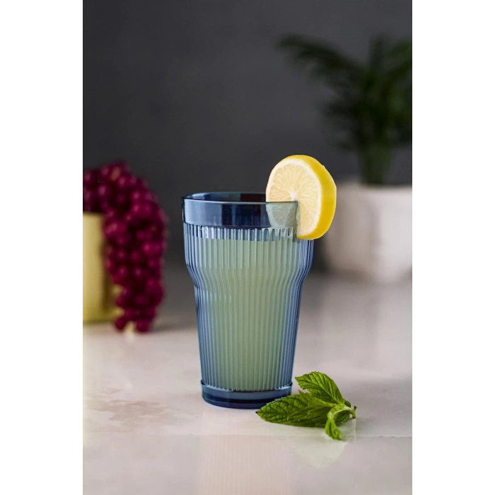 Akrilik Lacivert Tekli Uzun Bardak & Su Meşrubat Bardağı 400 ml ( Cam Değildir )