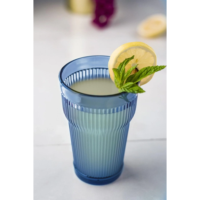 Akrilik Lacivert Tekli Uzun Bardak & Su Meşrubat Bardağı 400 ml ( Cam Değildir )