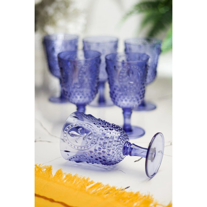 Akrilik Mavi 6lı Kadeh & Su Meşrubat Kahve Yanı Bardağı 450 ml ( Cam Değildir )