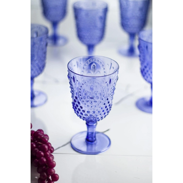 Akrilik Mavi Tekli Kadeh & Su Meşrubat Kahve Yanı Bardağı 450 ml ( Cam Değildir )