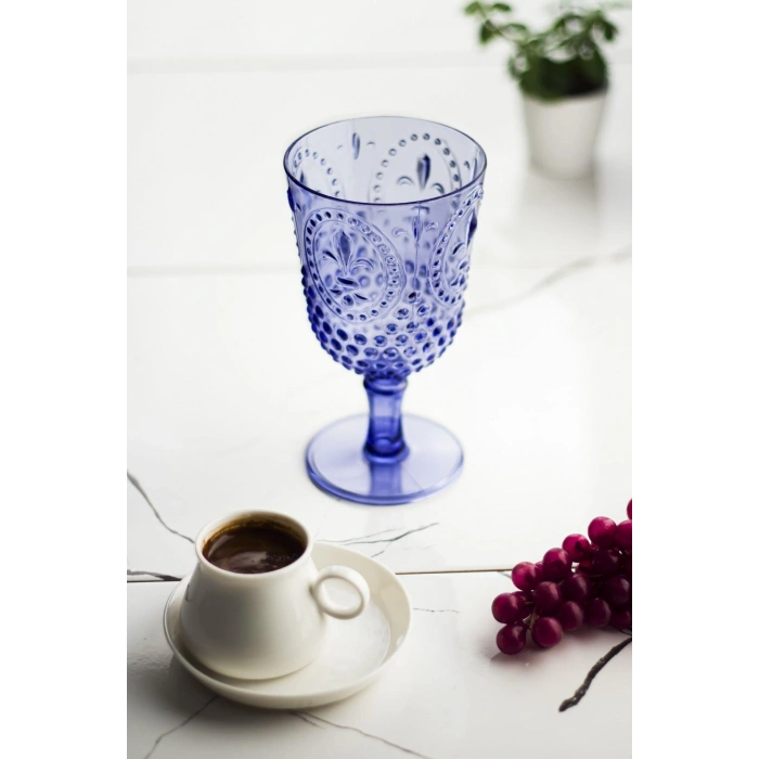 Akrilik Mavi Tekli Kadeh & Su Meşrubat Kahve Yanı Bardağı 450 ml ( Cam Değildir )