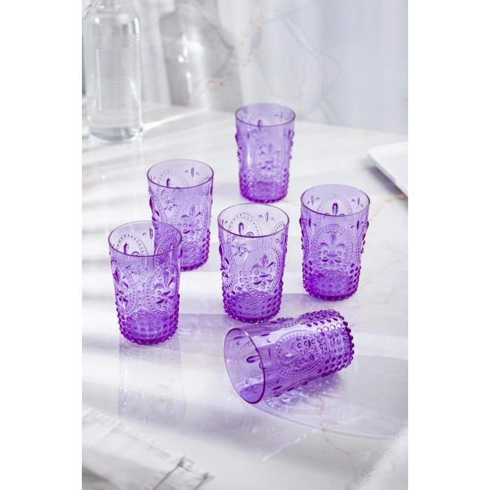 Akrilik Mor 6lı Kısa Bardak & Su Meşrubat Kahve Yanı Bardağı 400 ml ( Cam Değildir )