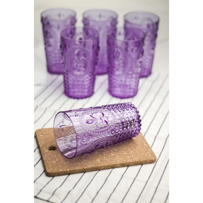 Akrilik Mor 6lı Uzun Bardak & Su Meşrubat Bardağı 750 ml ( Büyük Boy & Cam Değildir )