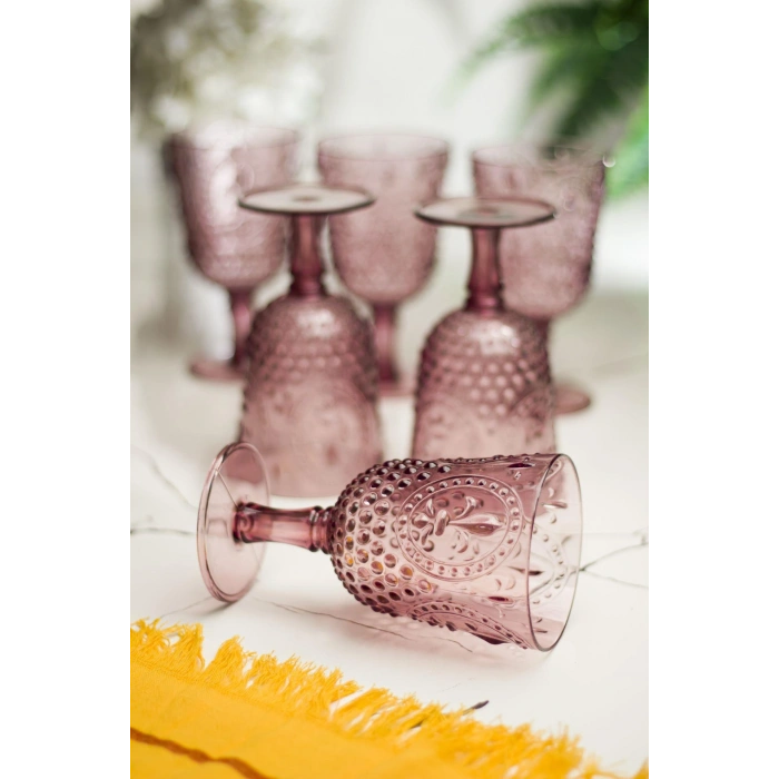 Akrilik Mürdüm 6lı Kadeh & Su Meşrubat Kahve Yanı Bardağı 450 ml ( Cam Değildir )