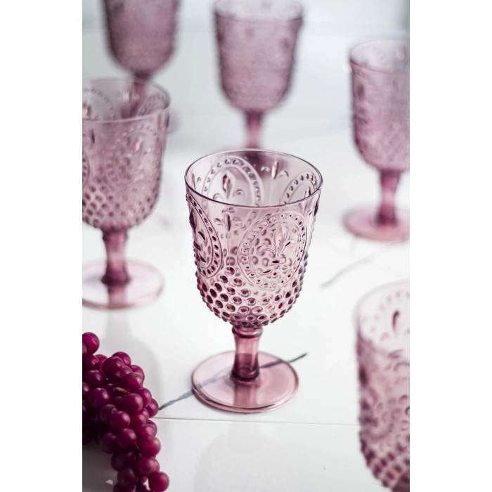 Akrilik Mürdüm 6lı Kadeh & Su Meşrubat Kahve Yanı Bardağı 450 ml ( Cam Değildir )