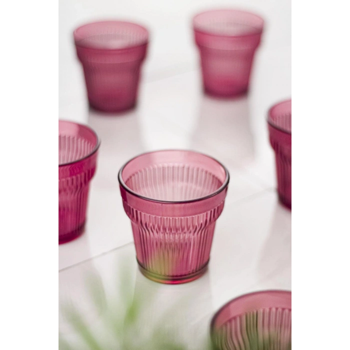 Akrilik Mürdüm 6lı Kısa Bardak & Su Meşrubat Kahve Yanı Bardağı 300 ml ( Cam Değildir )