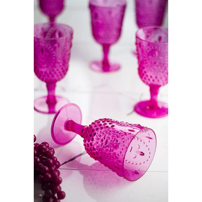 Akrilik Pembe 6lı Kadeh & Su Meşrubat Kahve Yanı Bardağı 450 ml ( Cam Değildir )